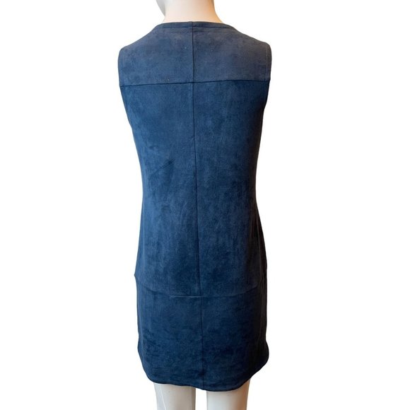 Boston Proper Womens Suede Shift Dress Split V Neck Sleeveless Blue Size 2 - Picture 2 of 6
